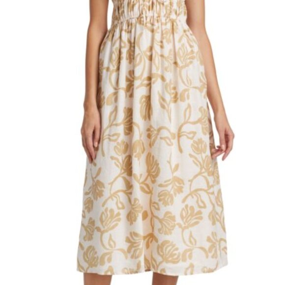 Faithfull the Brand Francesca Floral Linen Sundress - Beige - Size 8 - Picture 1 of 7
